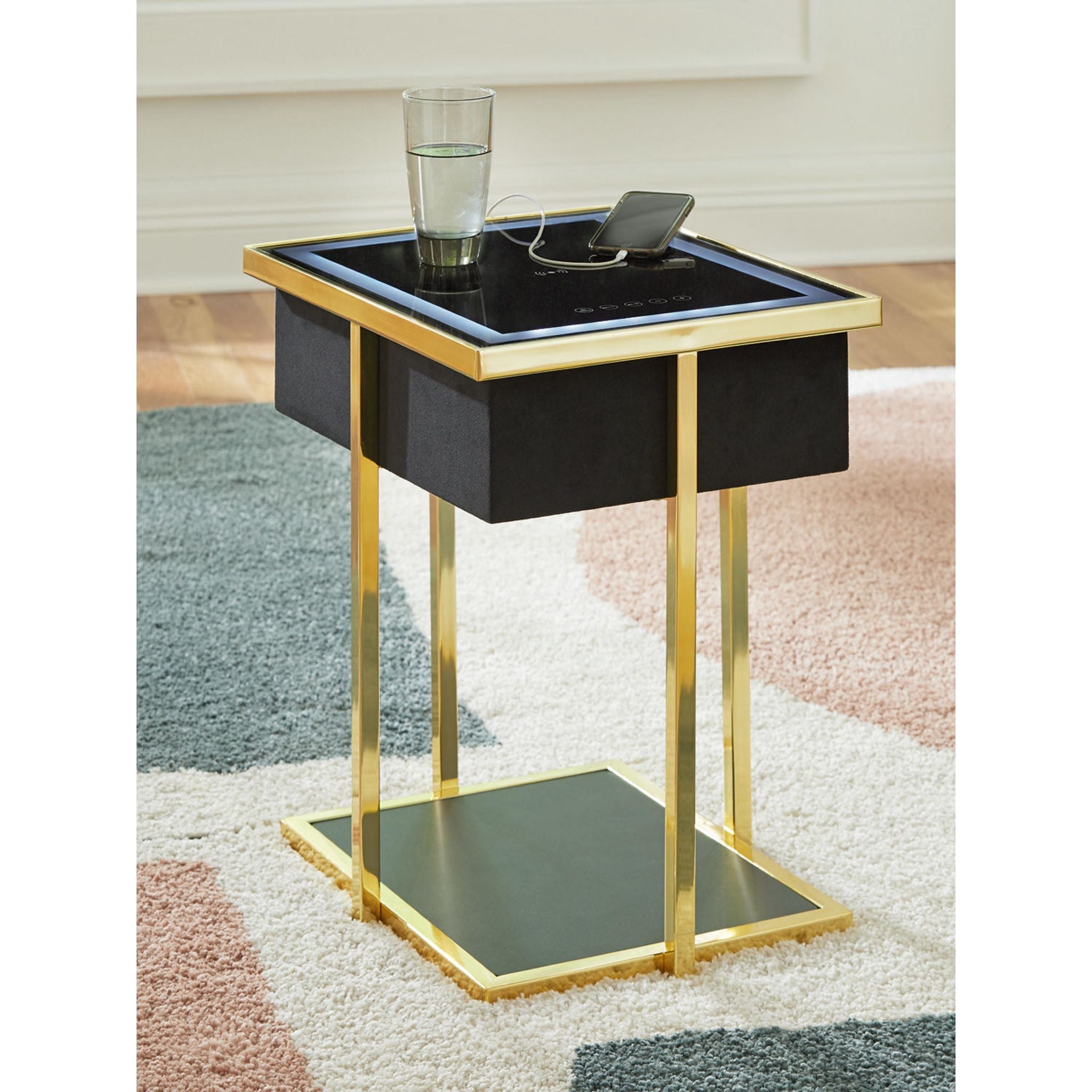 Rexwell Accent Table with Speaker - Black/Gold Finish