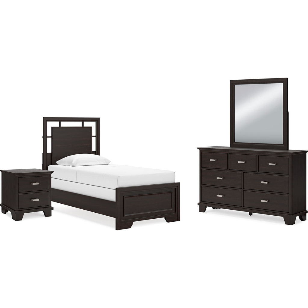 Covetown 6 Piece Twin Panel Bedroom - Dark Brown