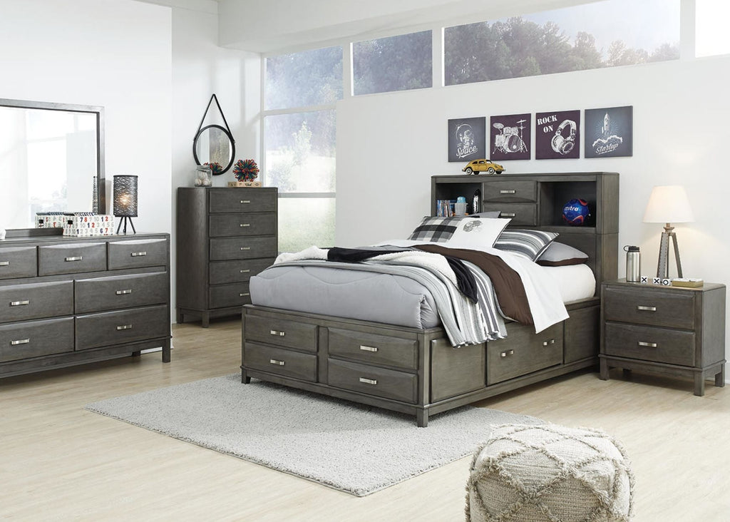 Caitbrook Full Bookcase Storage Bed - Gray