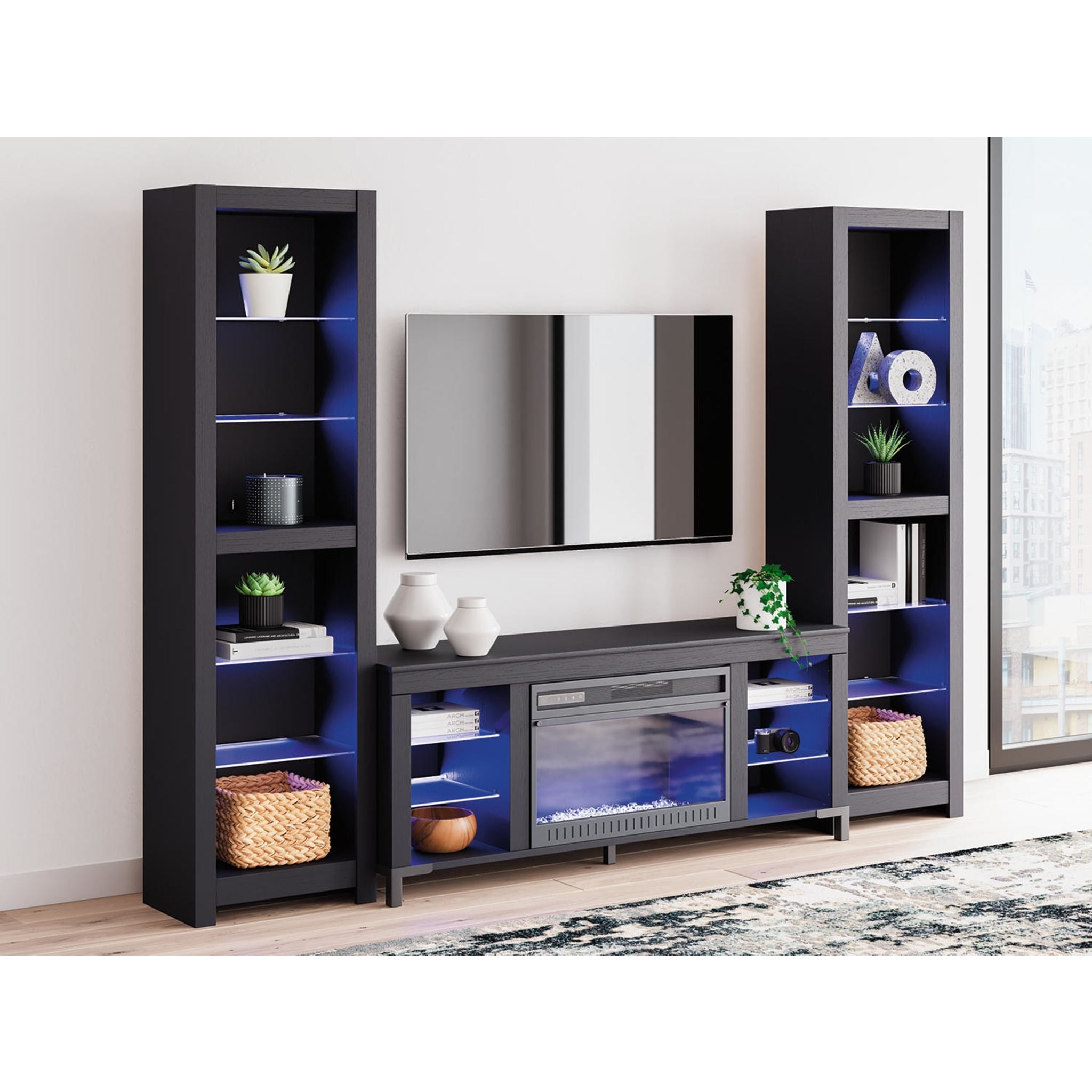Cayberry Entertainment Unit with Fireplace - Black