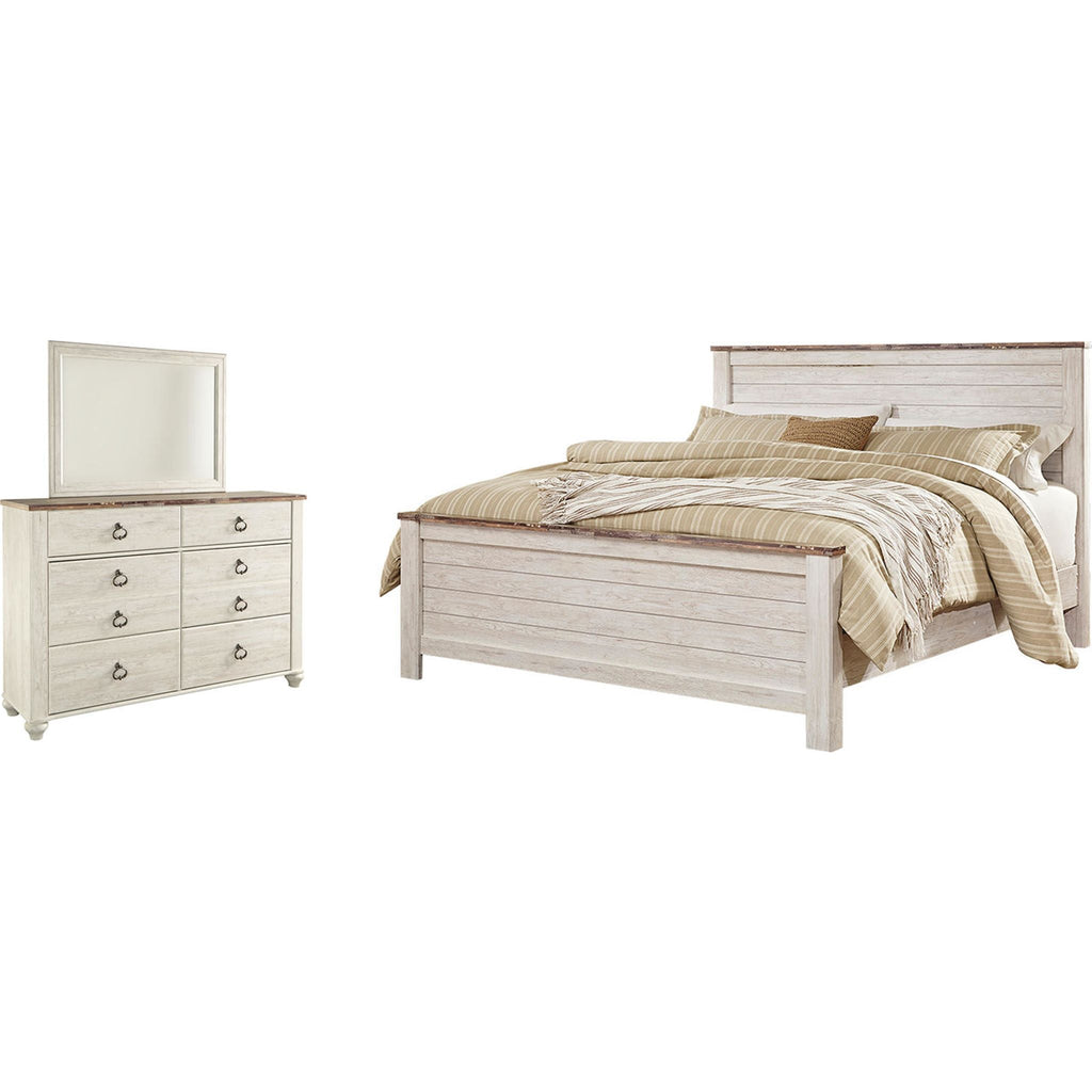 Willowton 5 Piece King Panel Bedroom - Whitewash