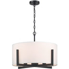 22 in. 4-Light Matte Black Chandelier Pendant Light with White Drum Shade - 22W