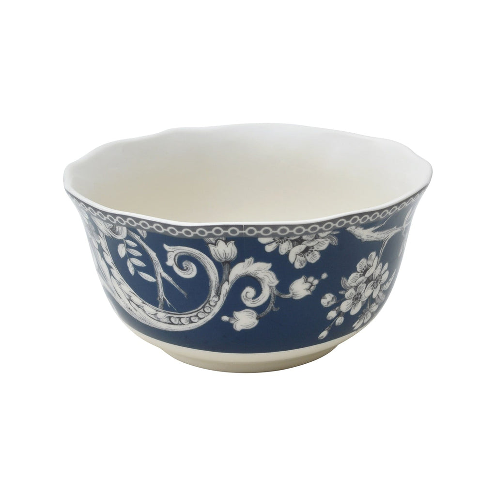 222 Fifth Adelaide 16-Piece Porcelain Dinnerware Set with Round Plates, Bowls, and Mugs, Dark Blue