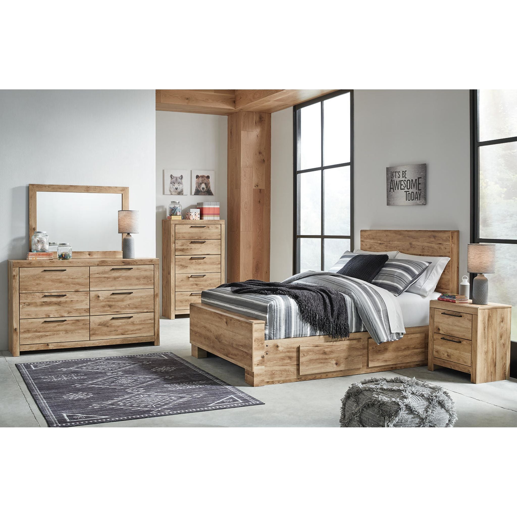 Hyanna 6 Piece Bed with 4 Drawer Storage Bedroom - Tan Brown