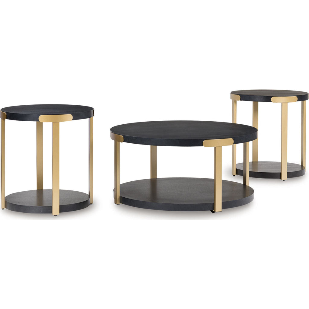 Shylore 3 Pack Tables - Black/Brass Finish