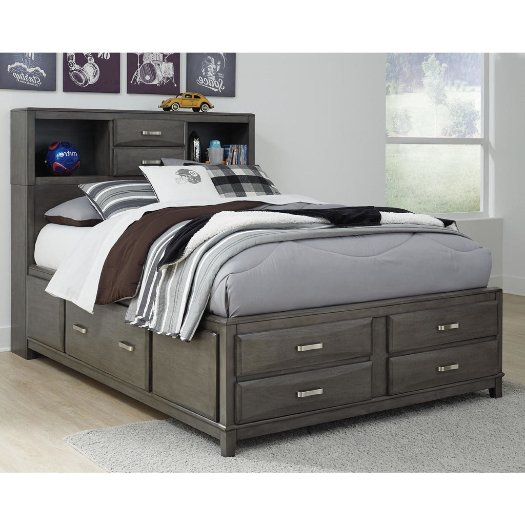 Caitbrook Full Bookcase Storage Bed - Gray