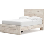 Lawroy Full Panel Bed with Footboard Storage - Light Natural
