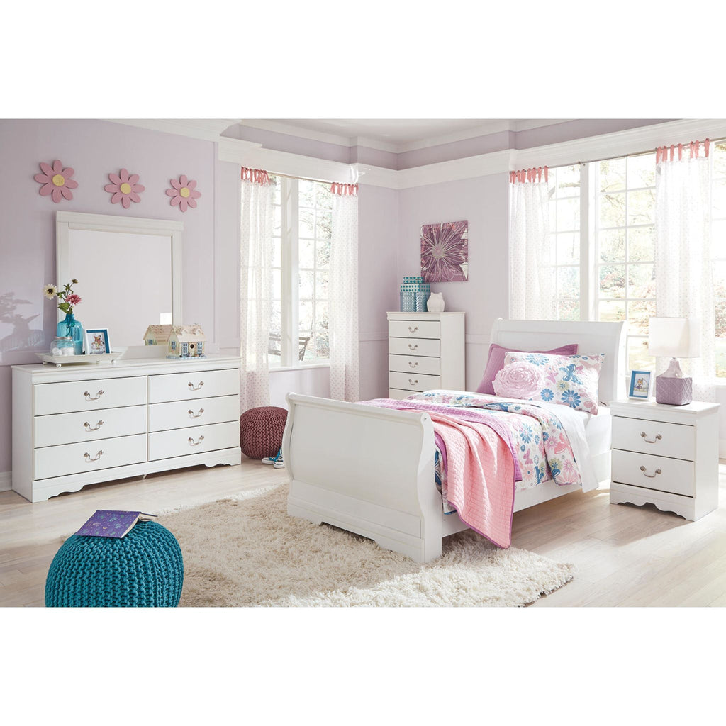 Anarasia 6 Piece Twin Sleigh Bedroom - White