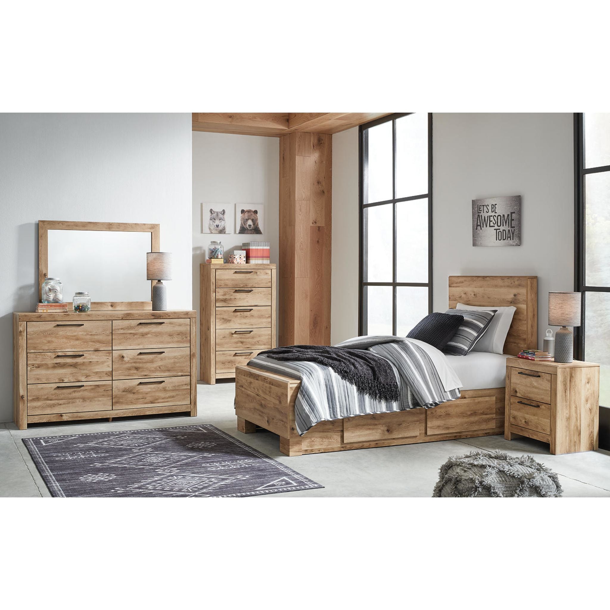 Hyanna 6 Piece Bed with 4 Drawer Storage Bedroom - Tan Brown