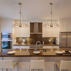 23.6 in. Modern Gold Crystal Chandelier 6-Light Glam Drum Pendant Light for Kitchen Island Dining Room