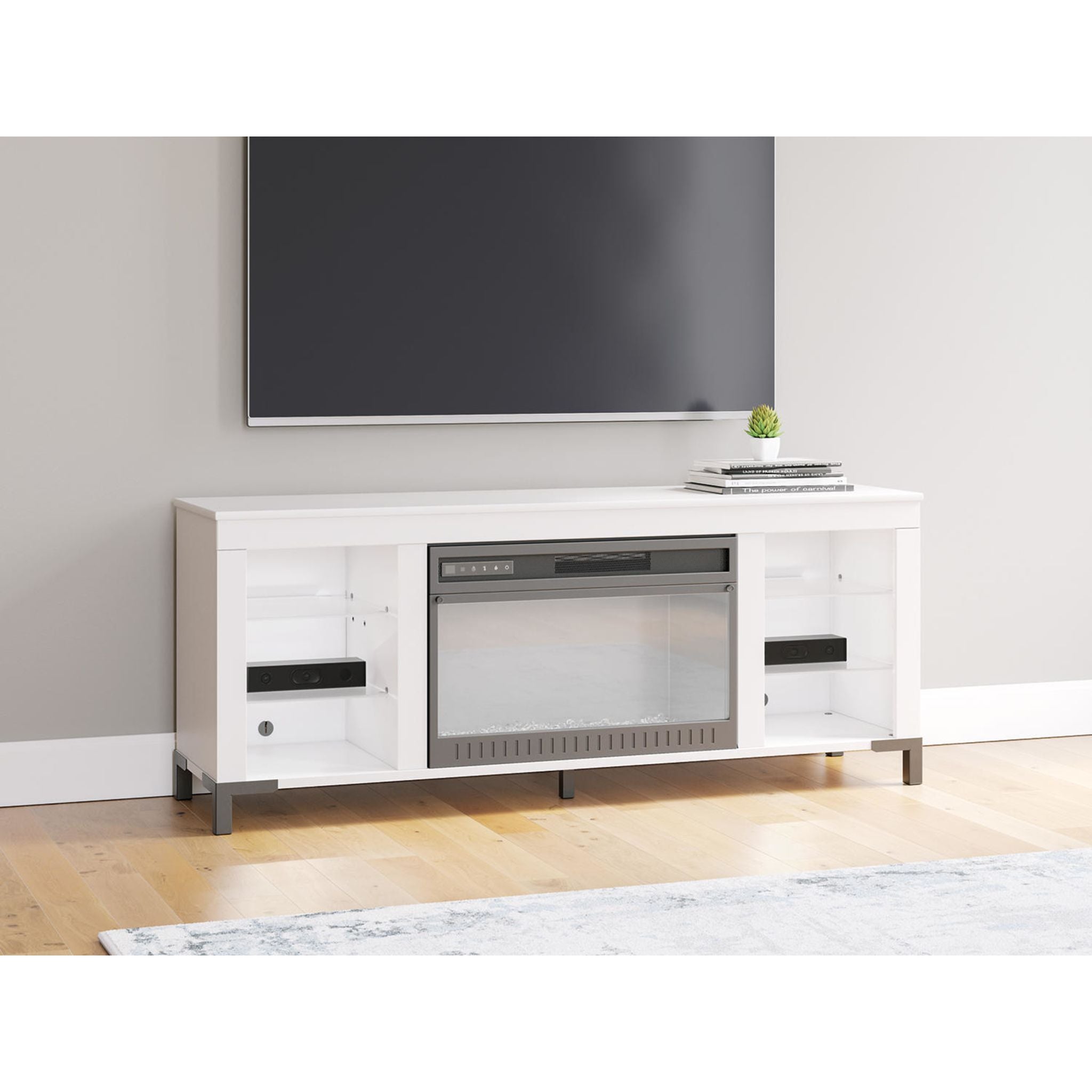 Brollevi TV Stand with Fireplace - White