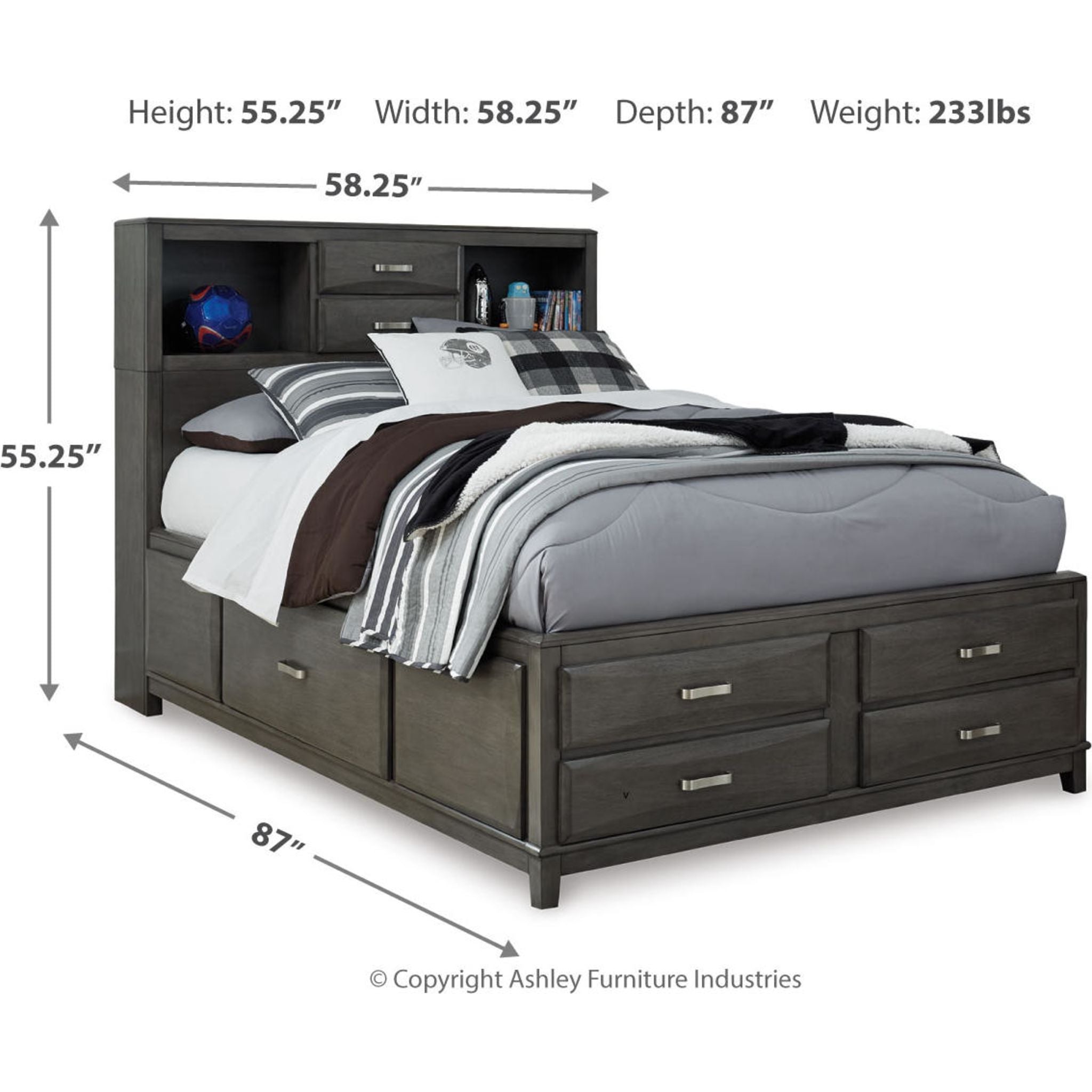 Caitbrook Full Bookcase Storage Bed - Gray