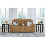 Kanlow Reclining Loveseat with Console - Honey