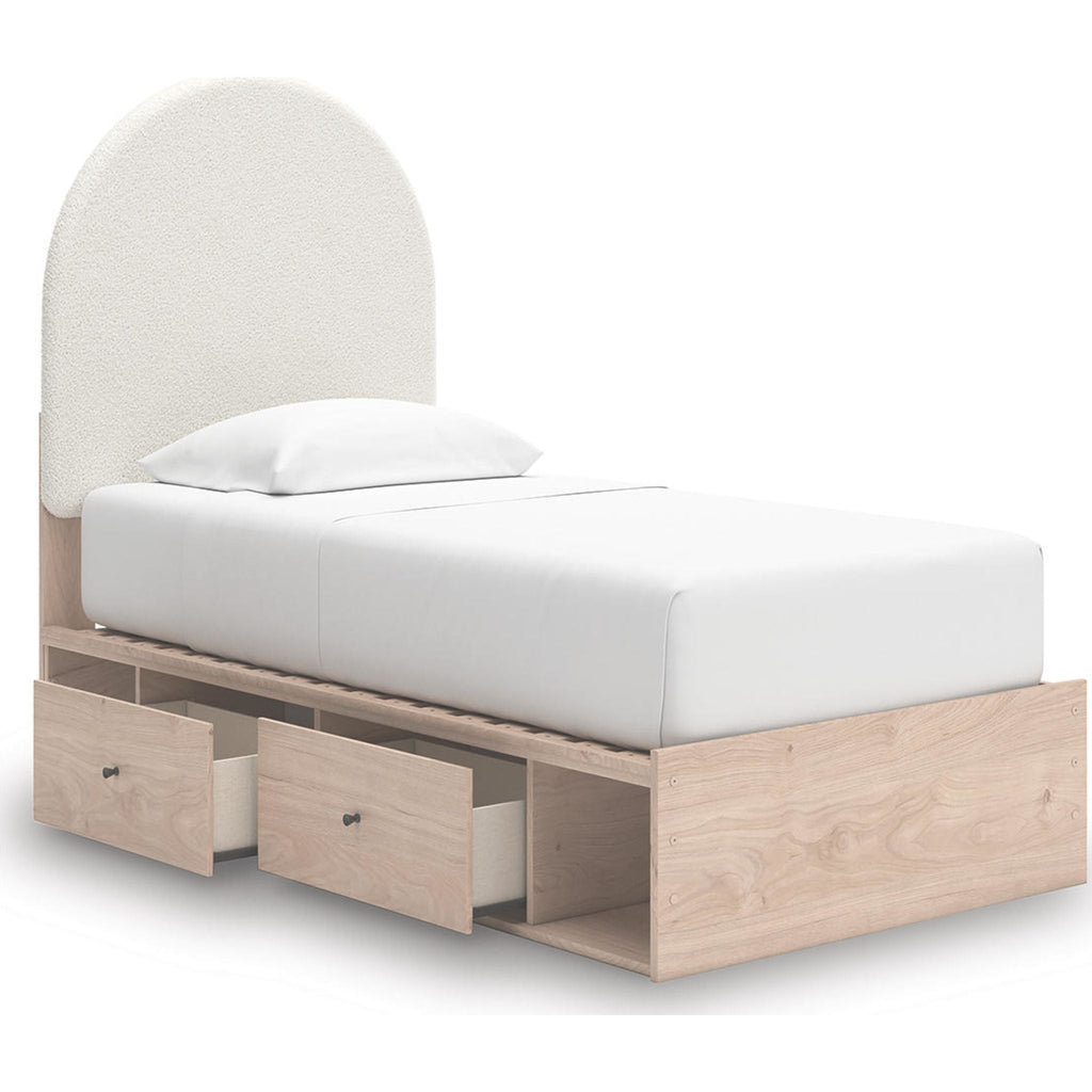 Arloster Platform Bed with 2 Drawer Storage - Tan/White