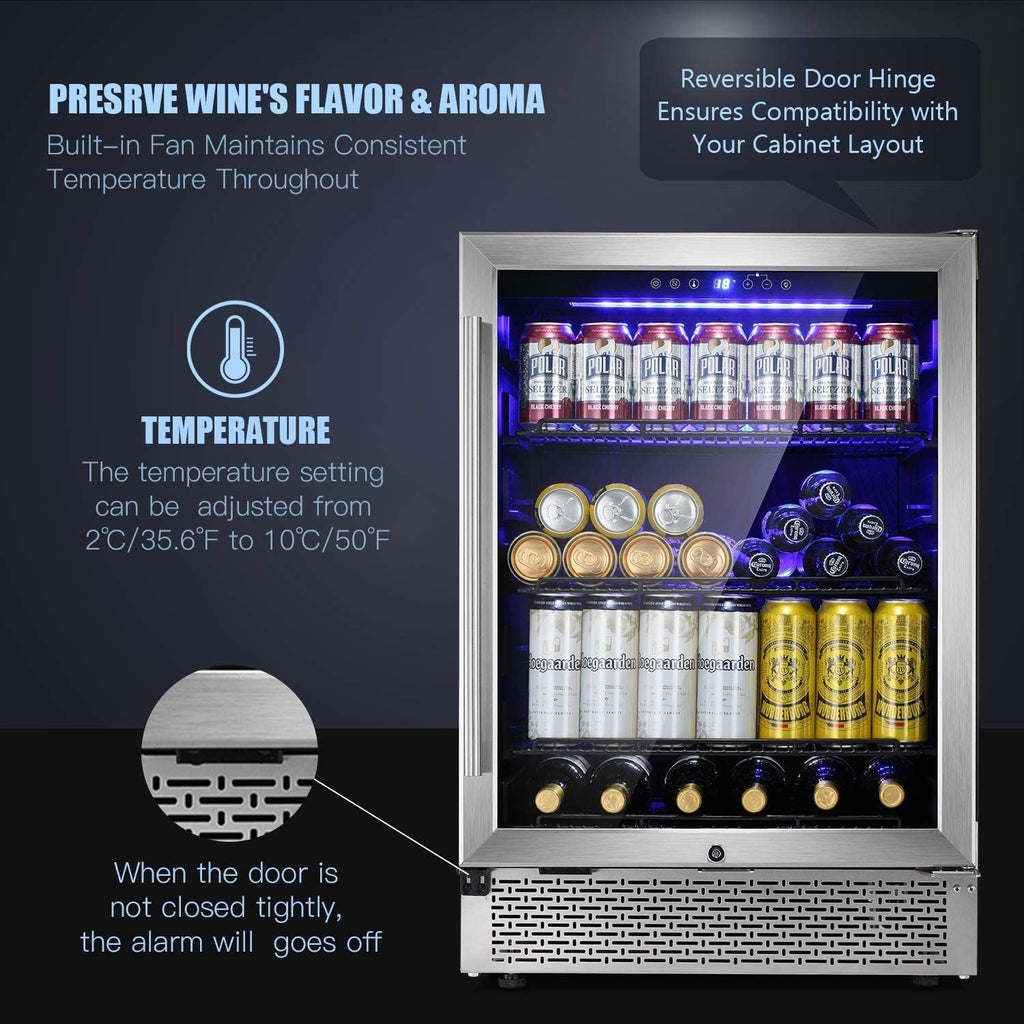 24 Inch Beverage Refrigerator Buit-in Wine Cooler Mini Fridge