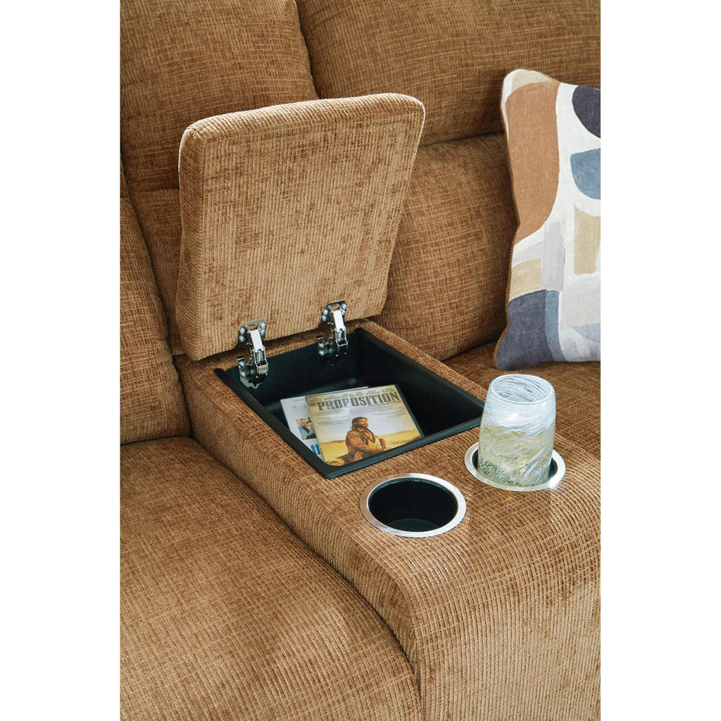 Kanlow Reclining Loveseat with Console - Honey