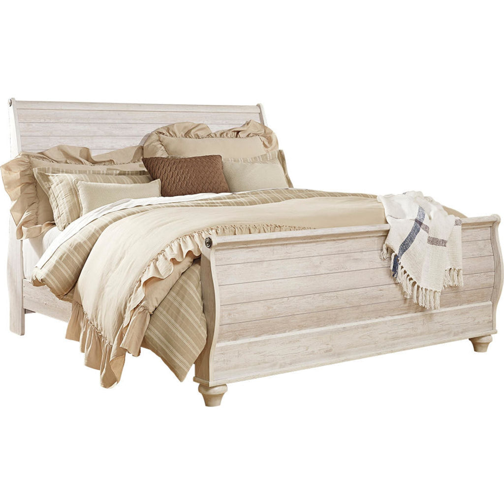 Willowton 5 Piece King Sleigh Bedroom - Whitewash