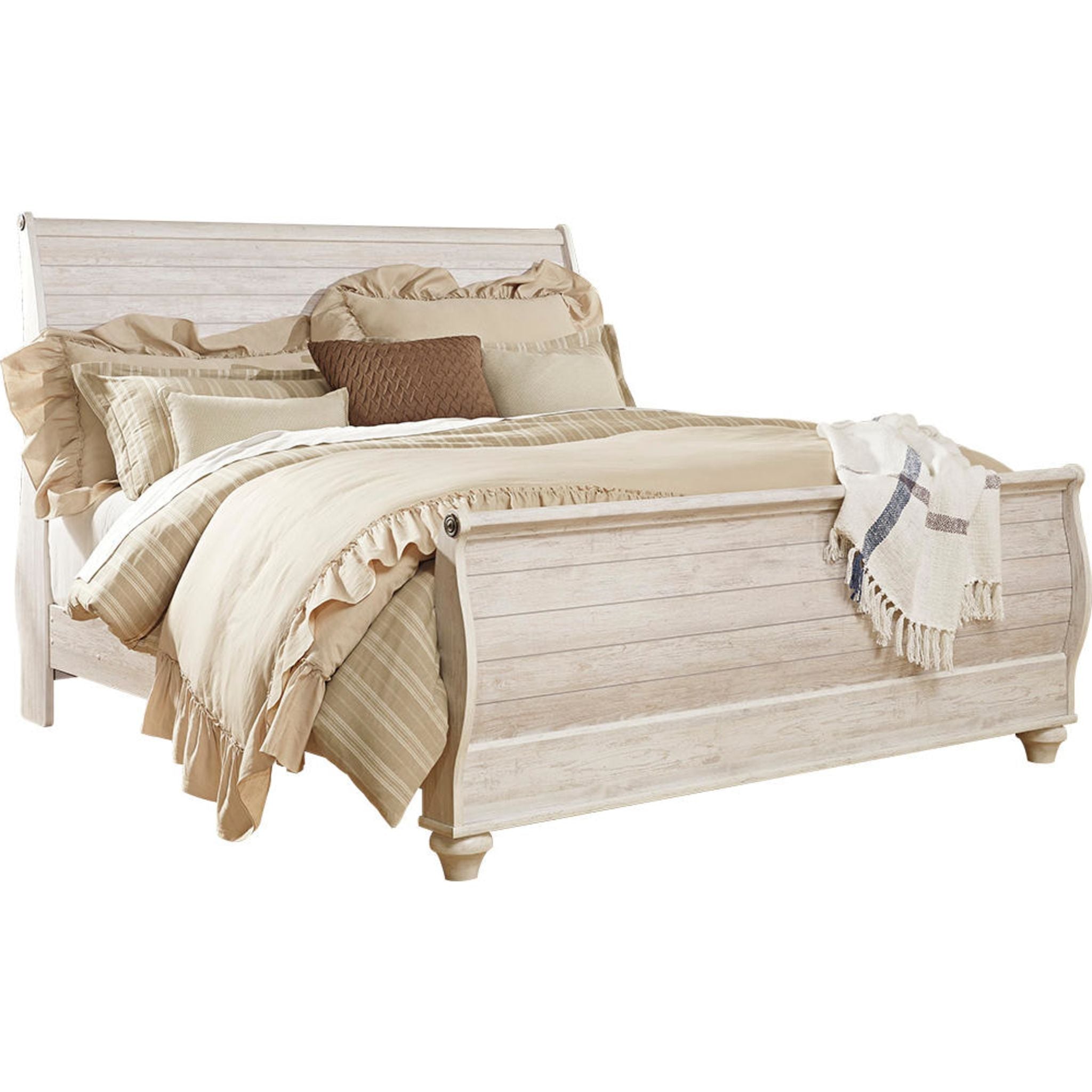 Willowton 5 Piece King Sleigh Bedroom - Whitewash