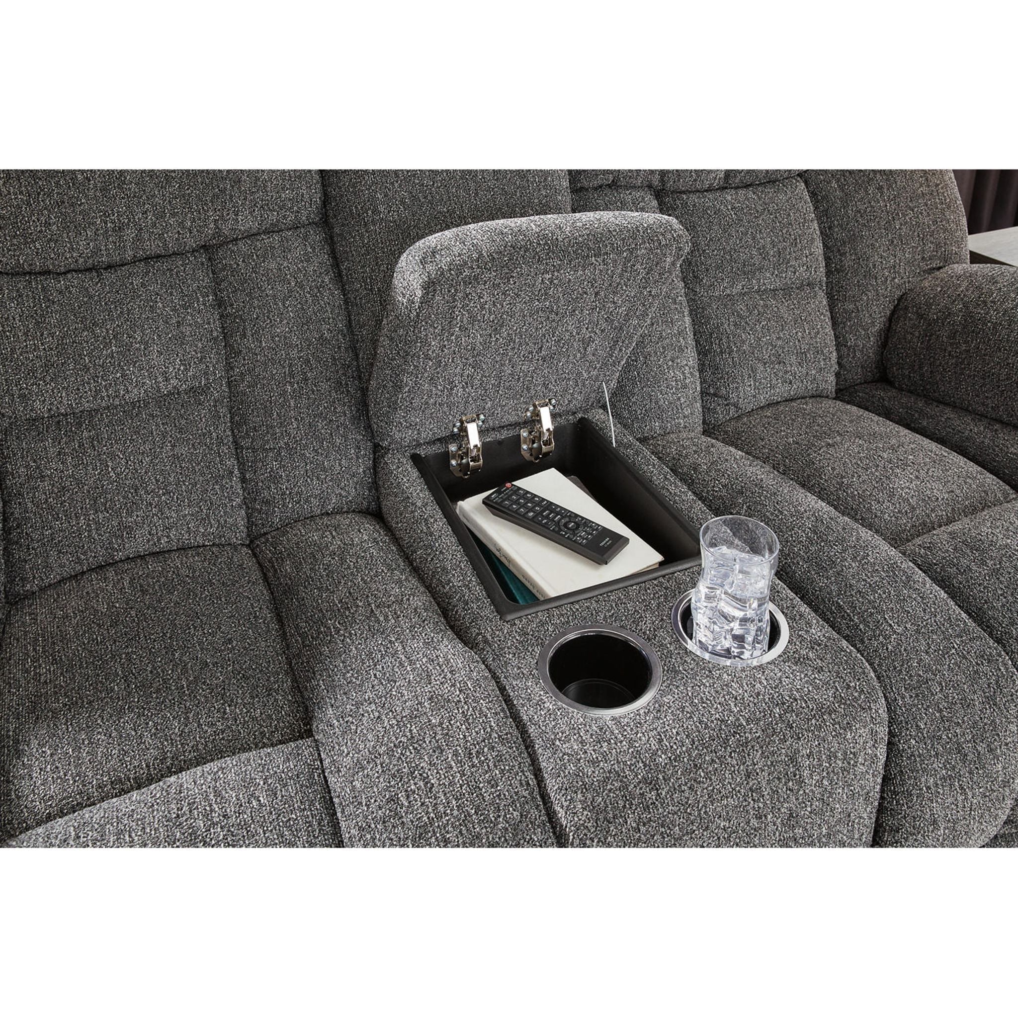 Foreside Reclining Loveseat with Console - Charcoal
