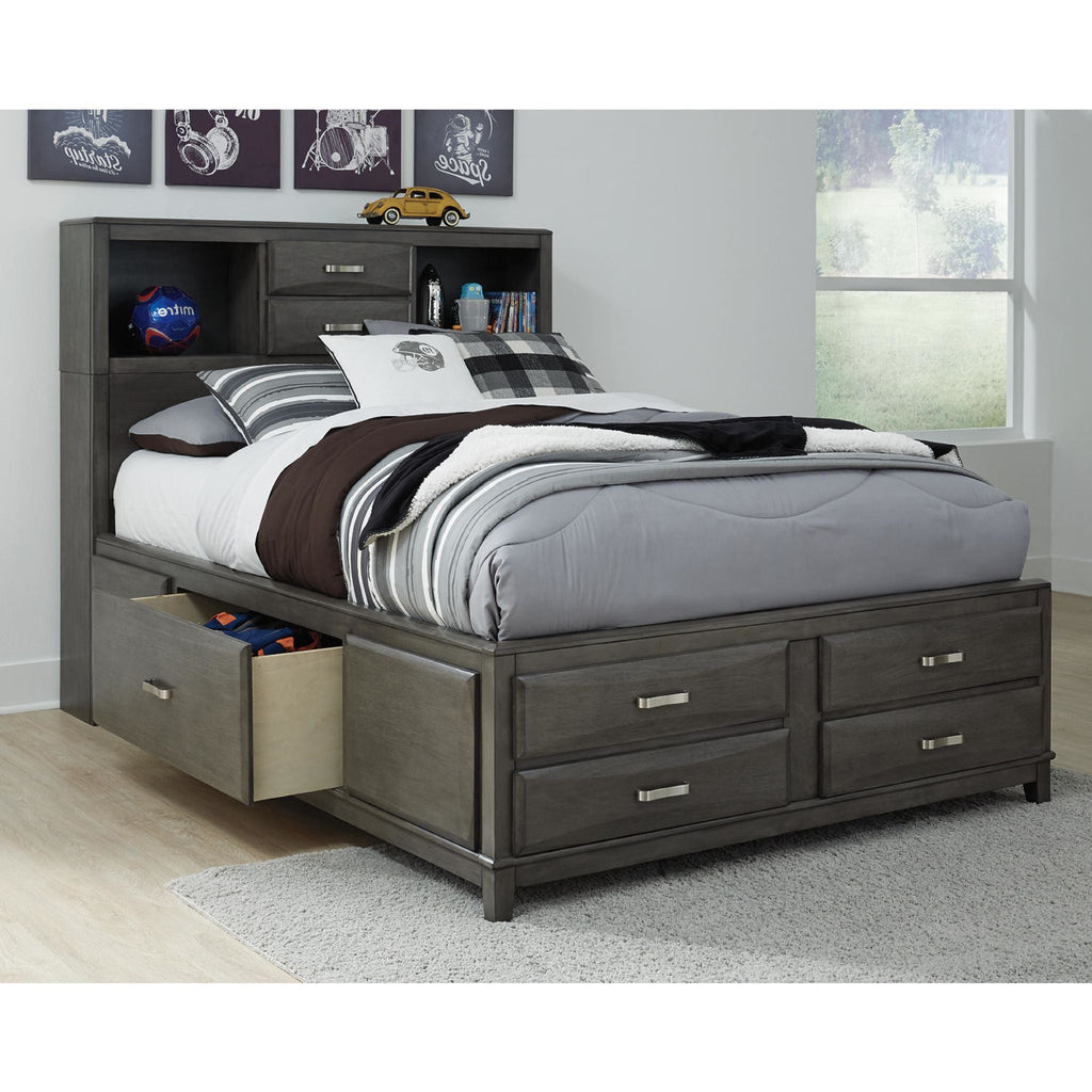 Caitbrook Full Bookcase Storage Bed - Gray
