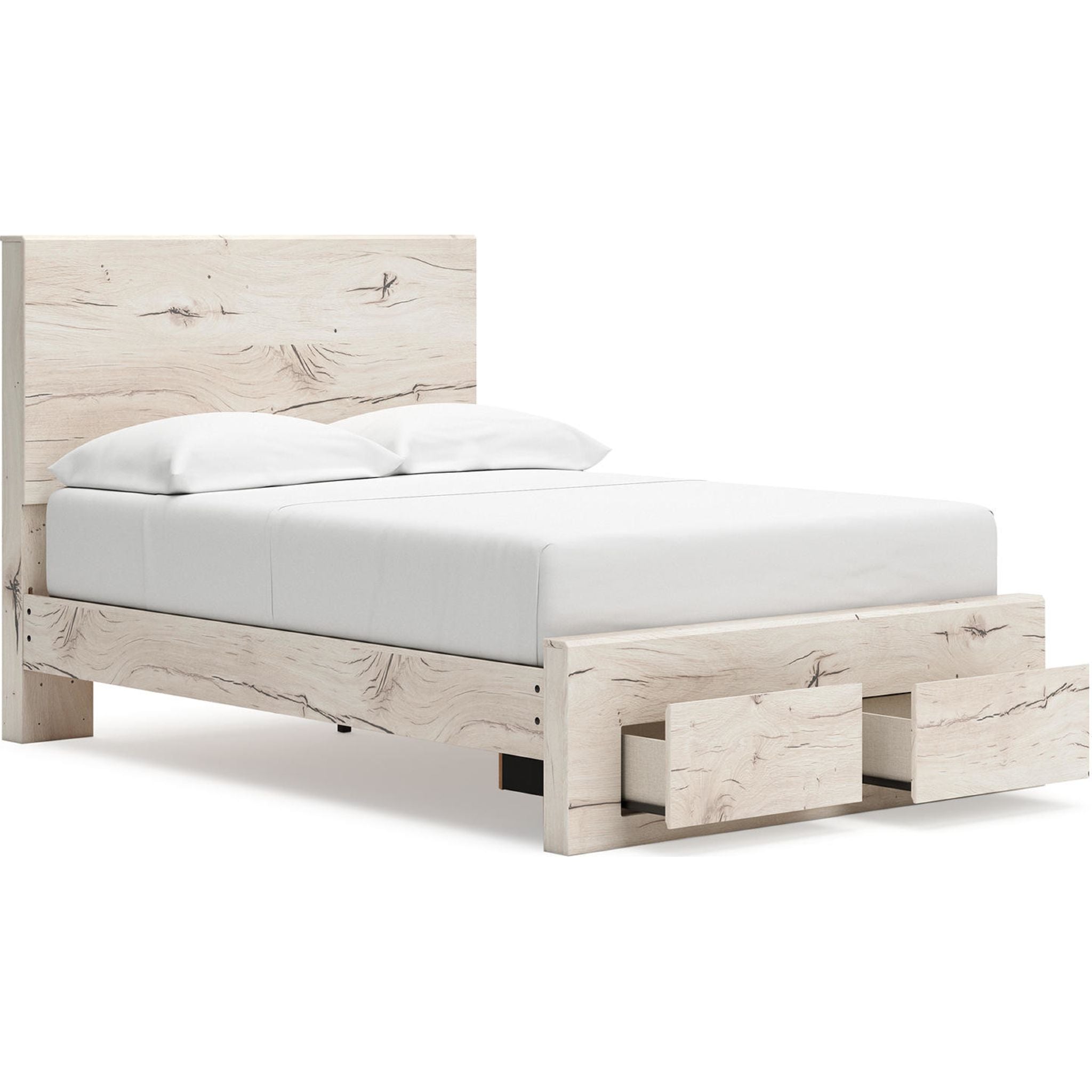 Lawroy Full Panel Bed with Footboard Storage - Light Natural