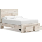 Lawroy Full Panel Bed with Footboard Storage - Light Natural