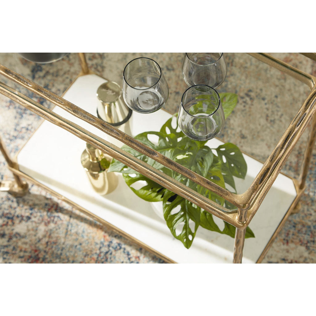 Plattfield Bar Cart - Antique Gold Finish