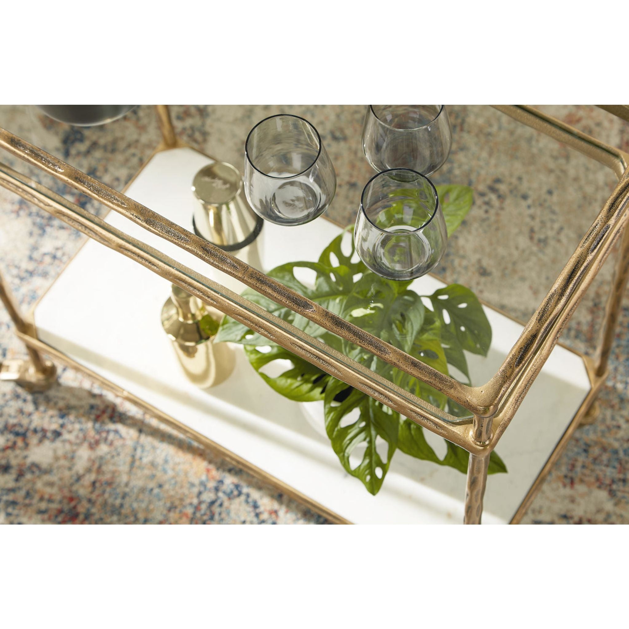 Plattfield Bar Cart - Antique Gold Finish