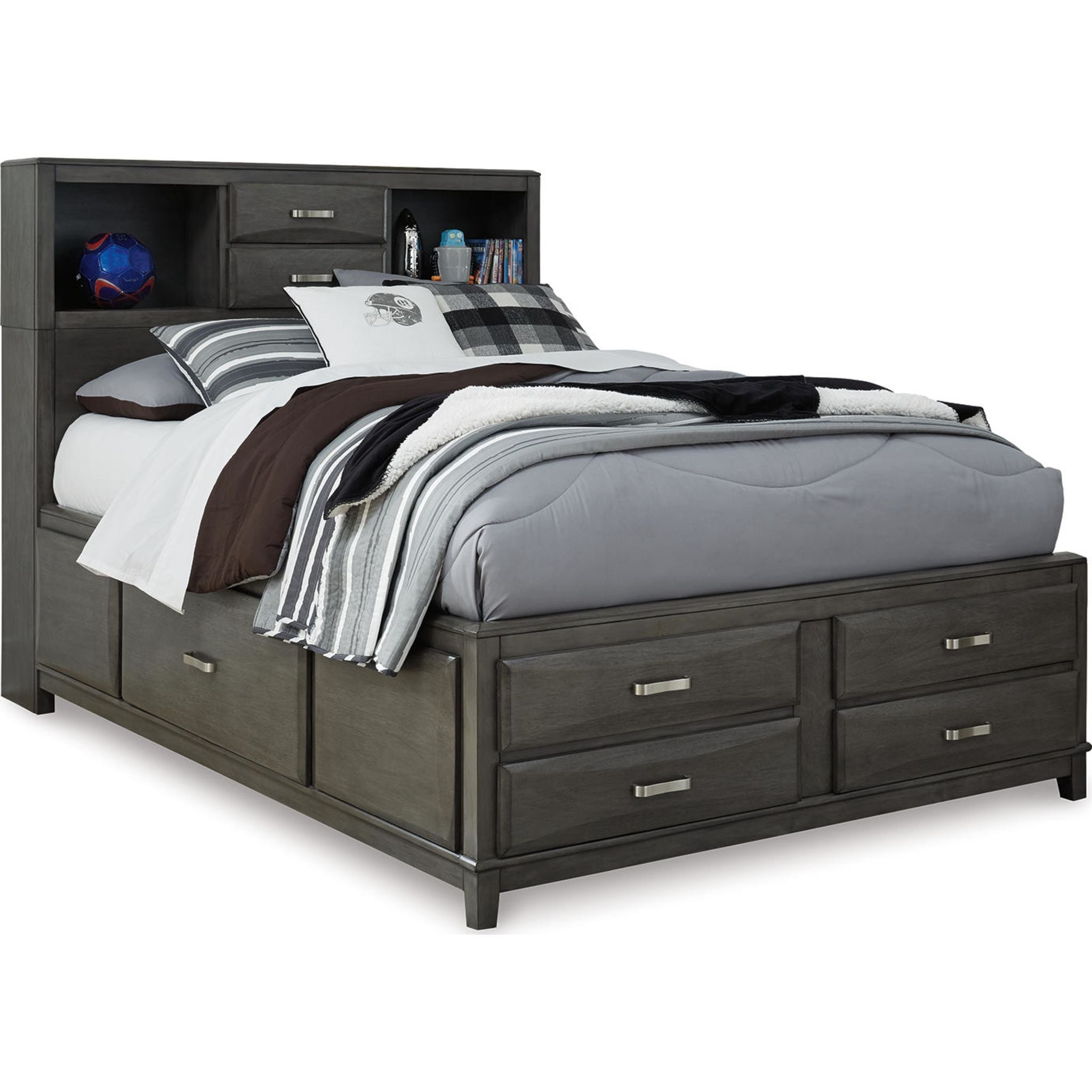 Caitbrook Full Bookcase Storage Bed - Gray