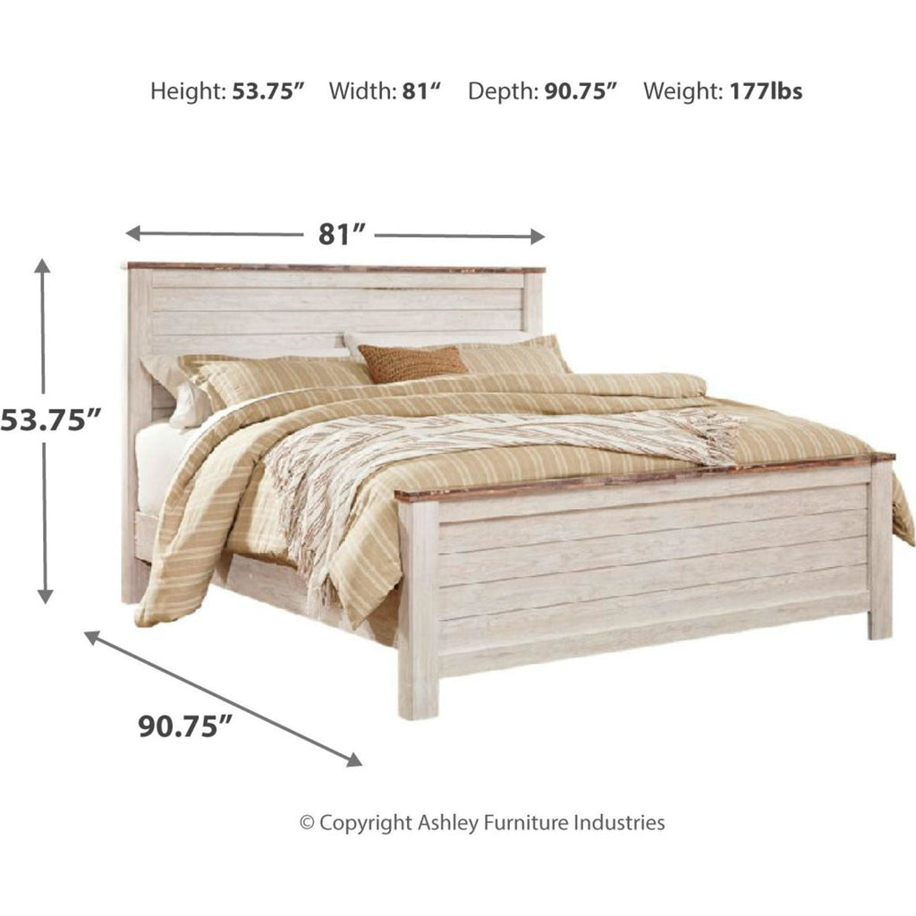 Willowton 5 Piece King Panel Bedroom - Whitewash