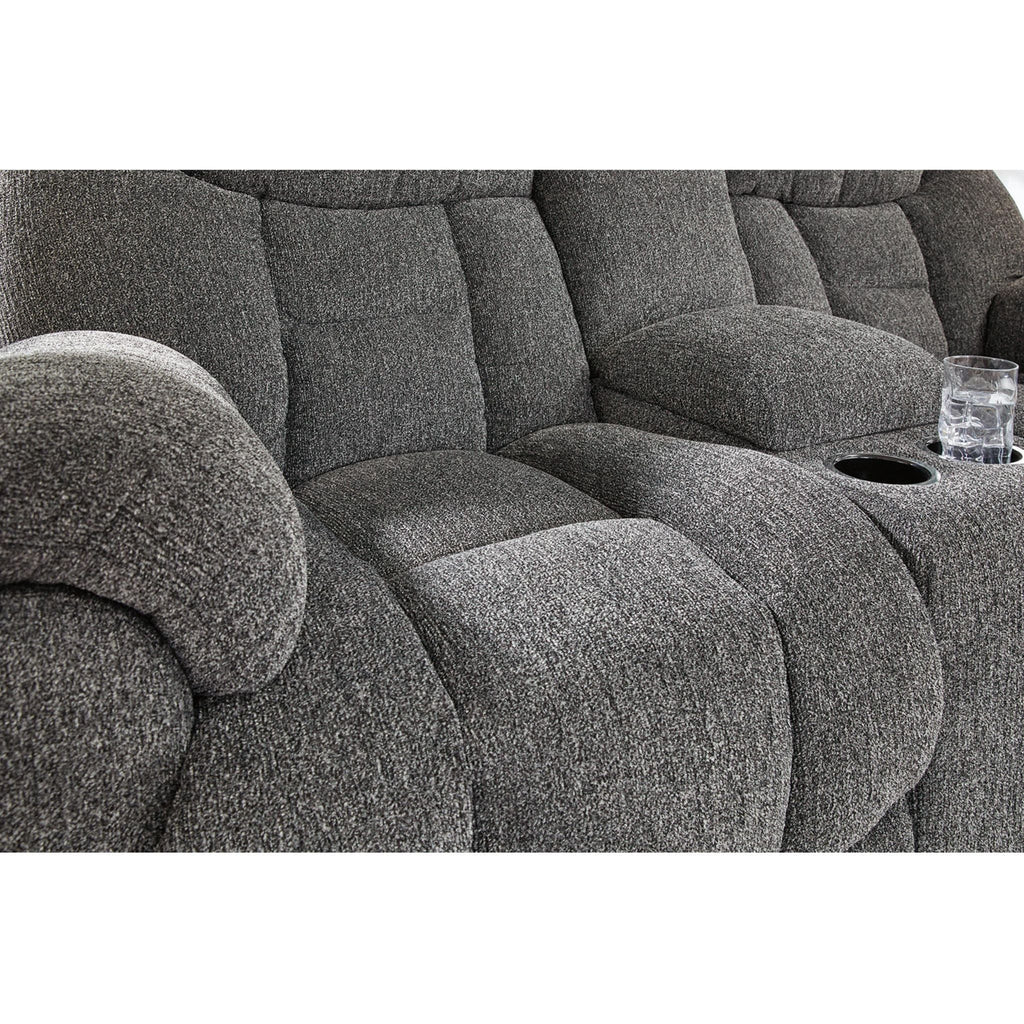 Foreside Reclining Loveseat with Console - Charcoal