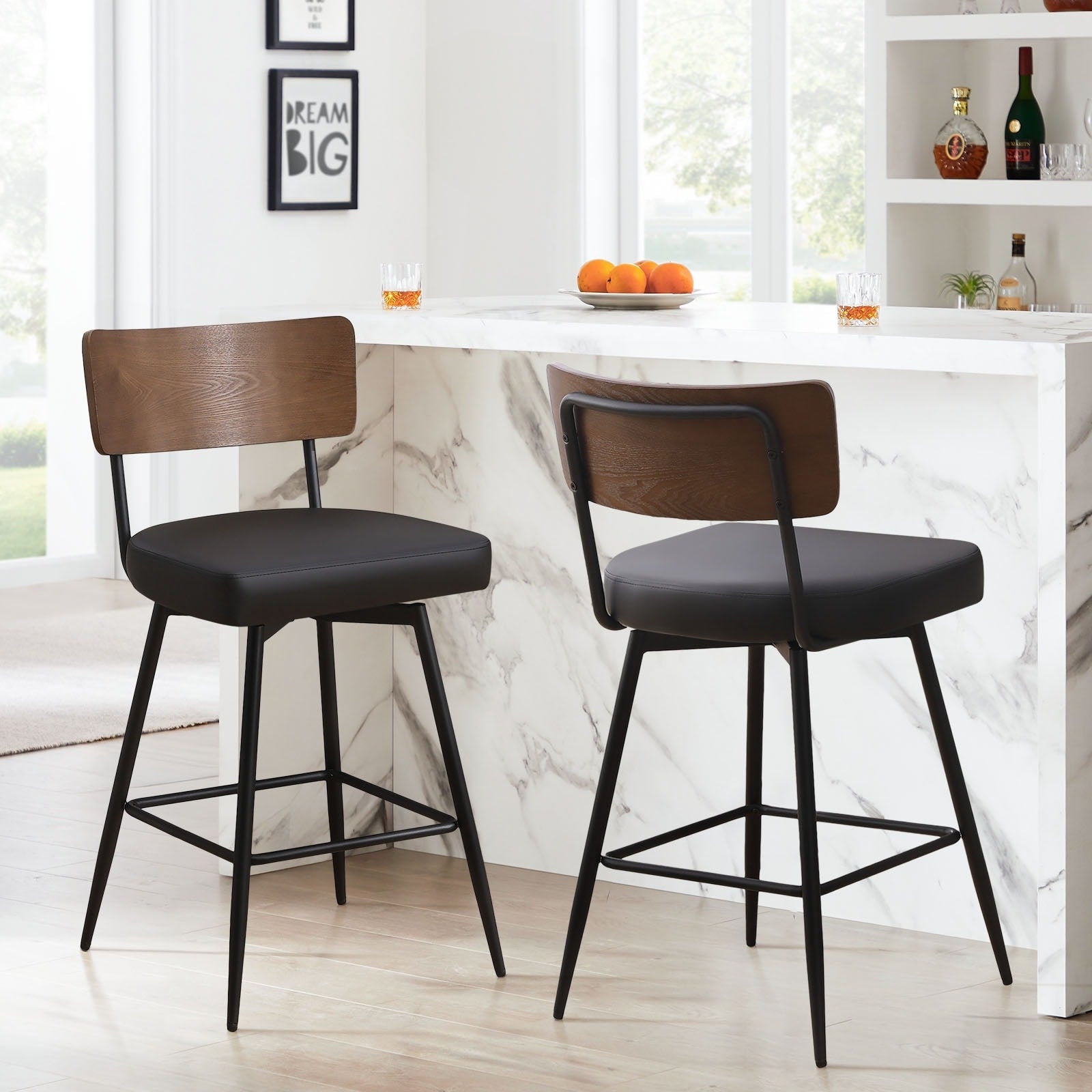 Faux Leather Upholstered Swivel Counter/Bar Stools Set of 2/3/4