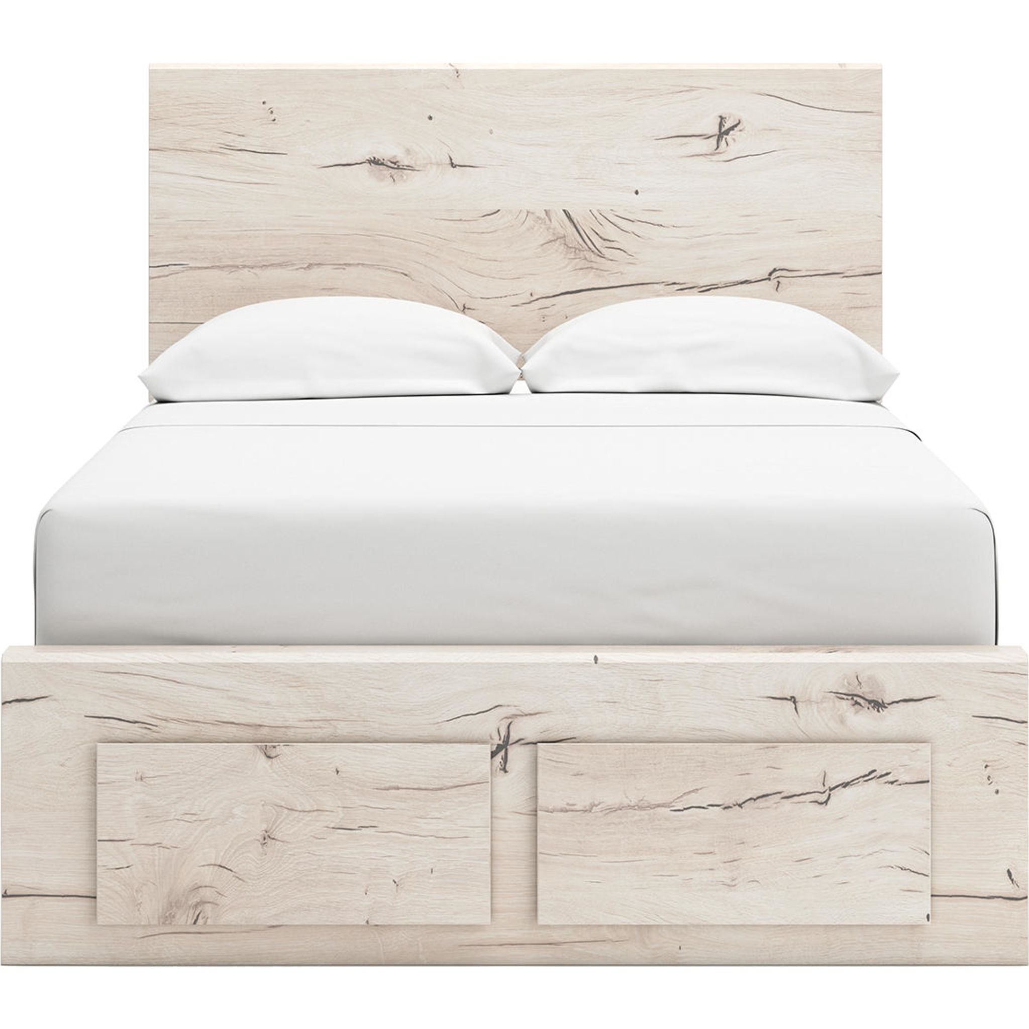 Lawroy Full Panel Bed with Footboard Storage - Light Natural