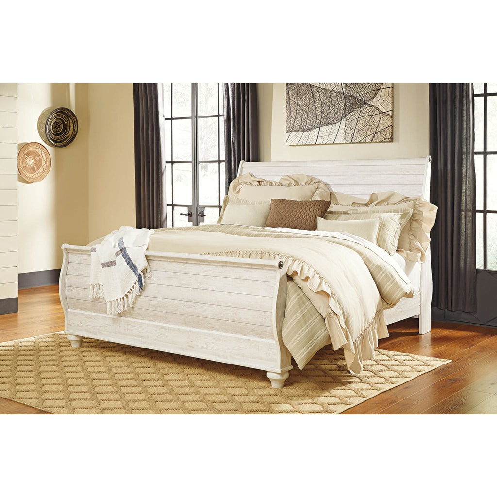 Willowton 5 Piece King Sleigh Bedroom - Whitewash