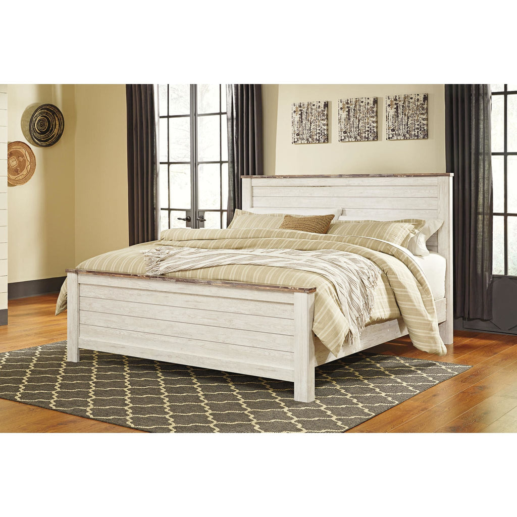 Willowton 5 Piece King Panel Bedroom - Whitewash