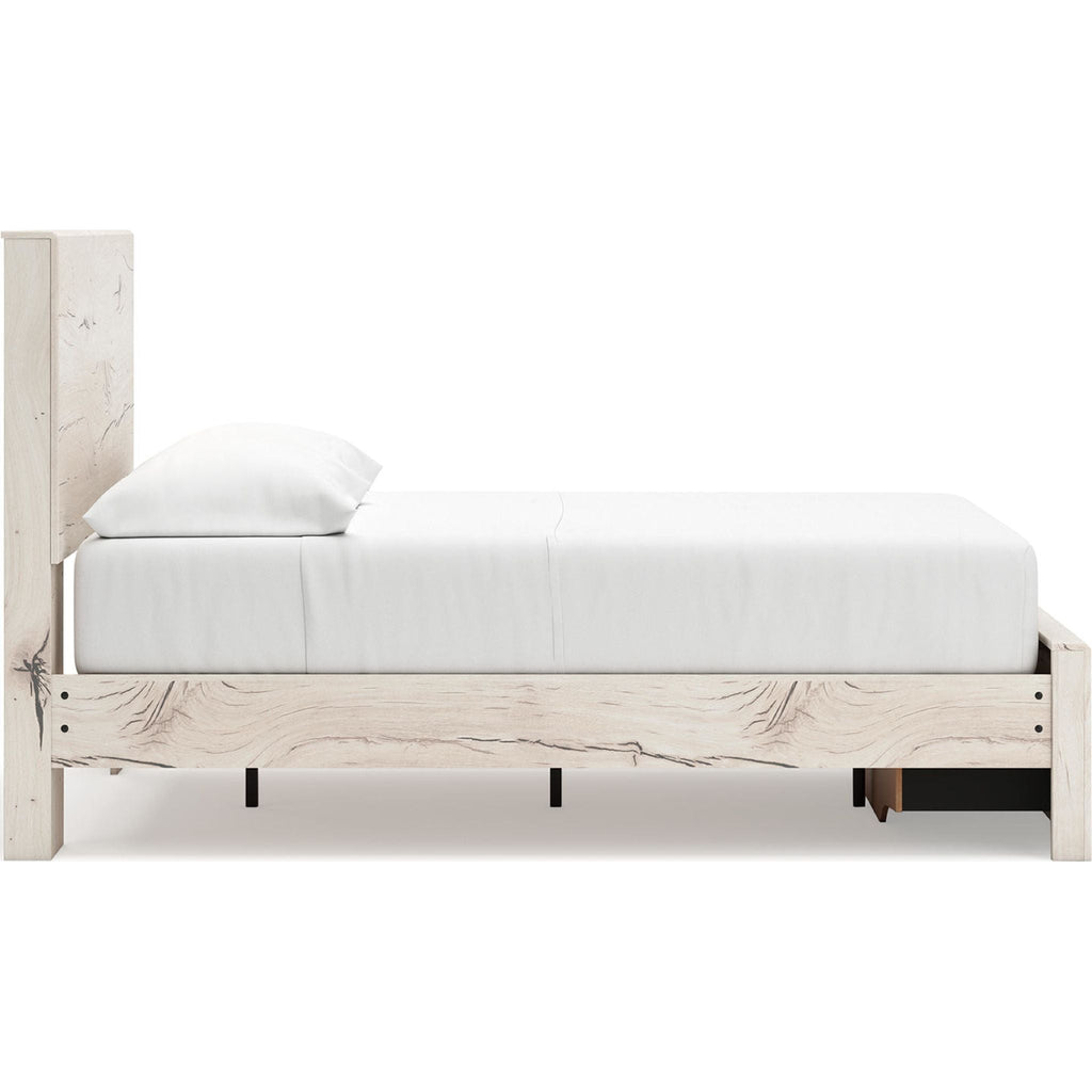 Lawroy Full Panel Bed with Footboard Storage - Light Natural