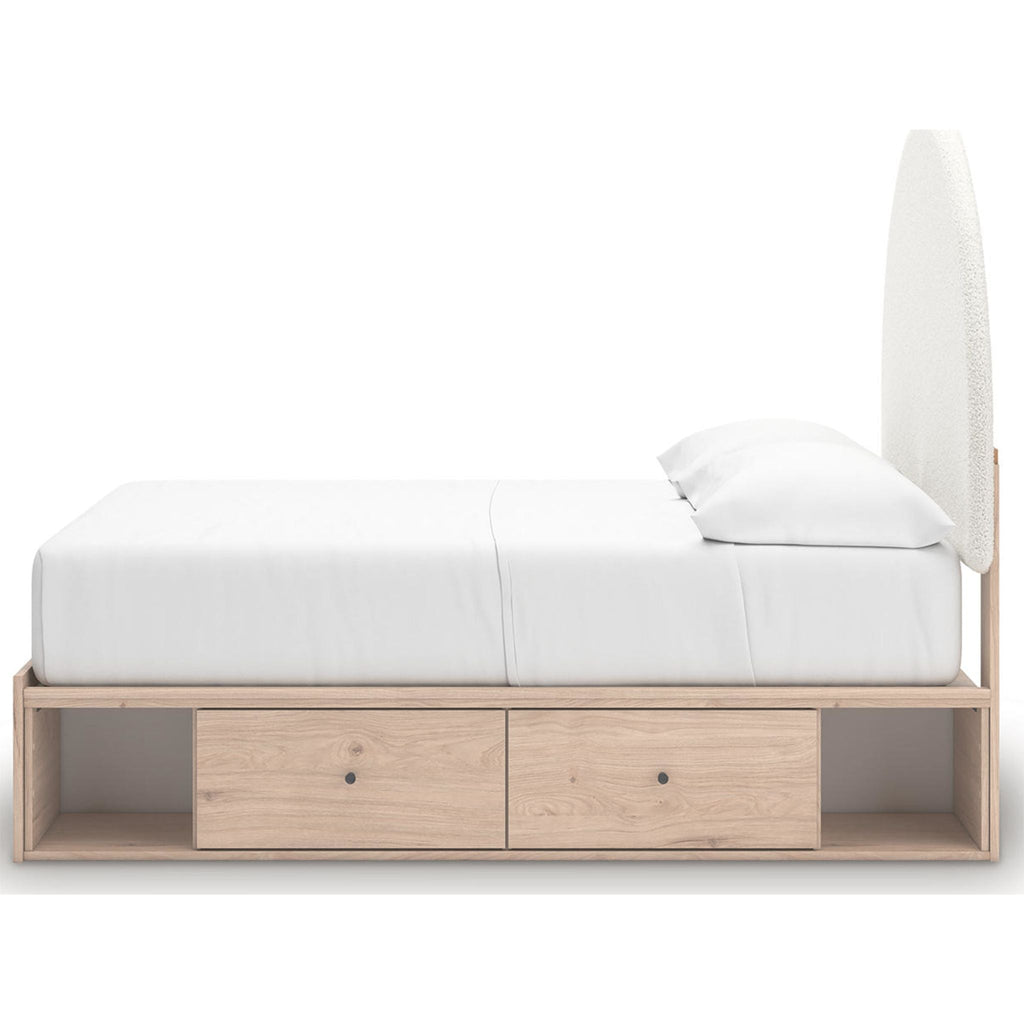 Arloster Platform Bed with 4 Drawer Storage - Tan/White