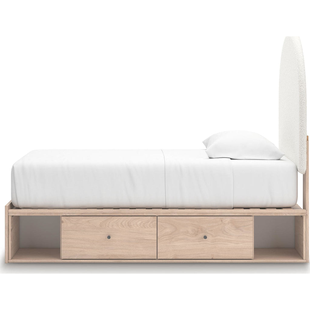 Arloster Platform Bed with 4 Drawer Storage - Tan/White