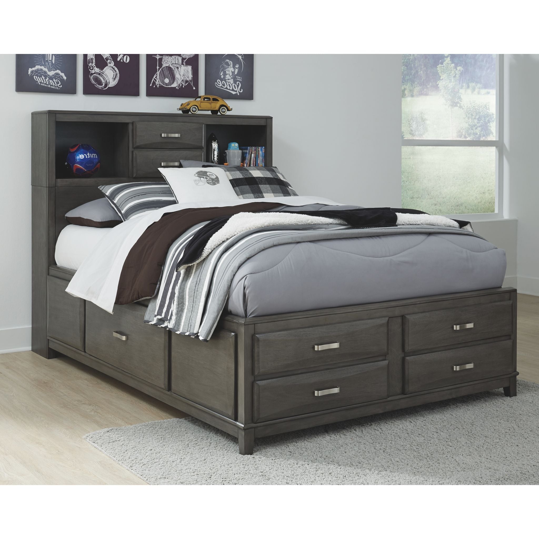 Caitbrook Full Bookcase Storage Bed - Gray