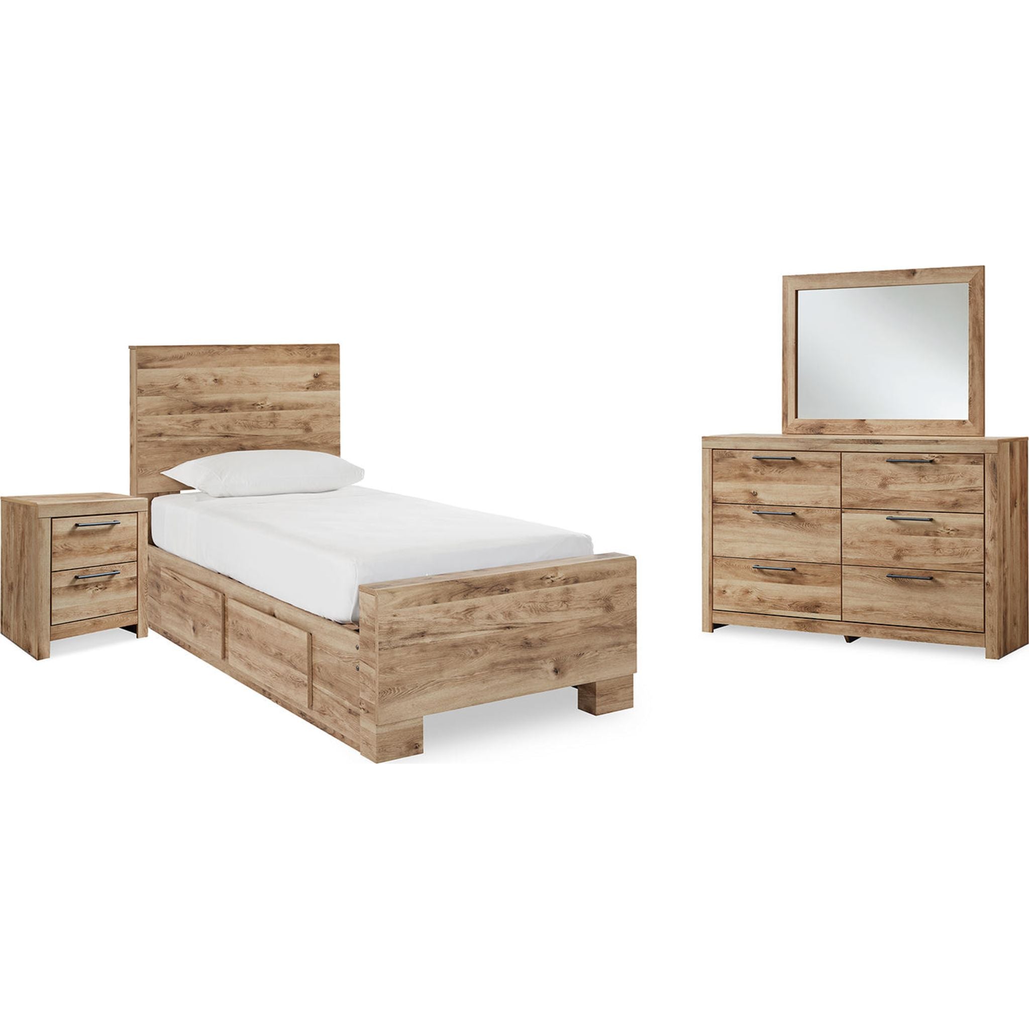 Hyanna 6 Piece Bed with 4 Drawer Storage Bedroom - Tan Brown