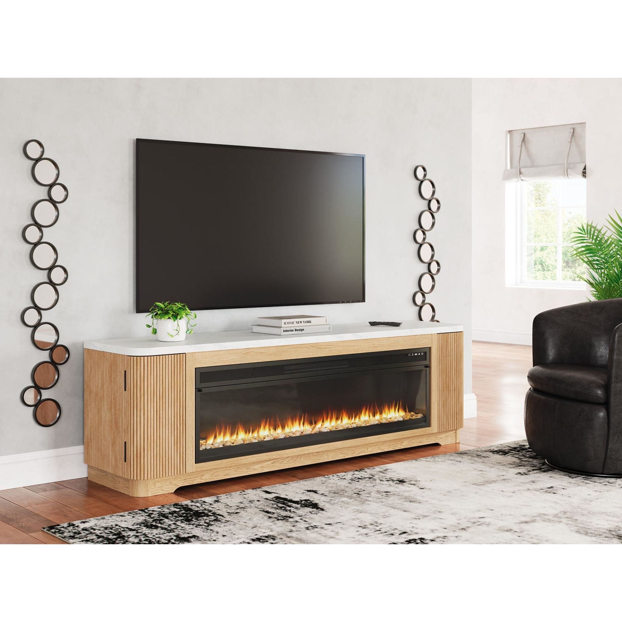 Camdill TV Stand with Fireplace - Light Brown