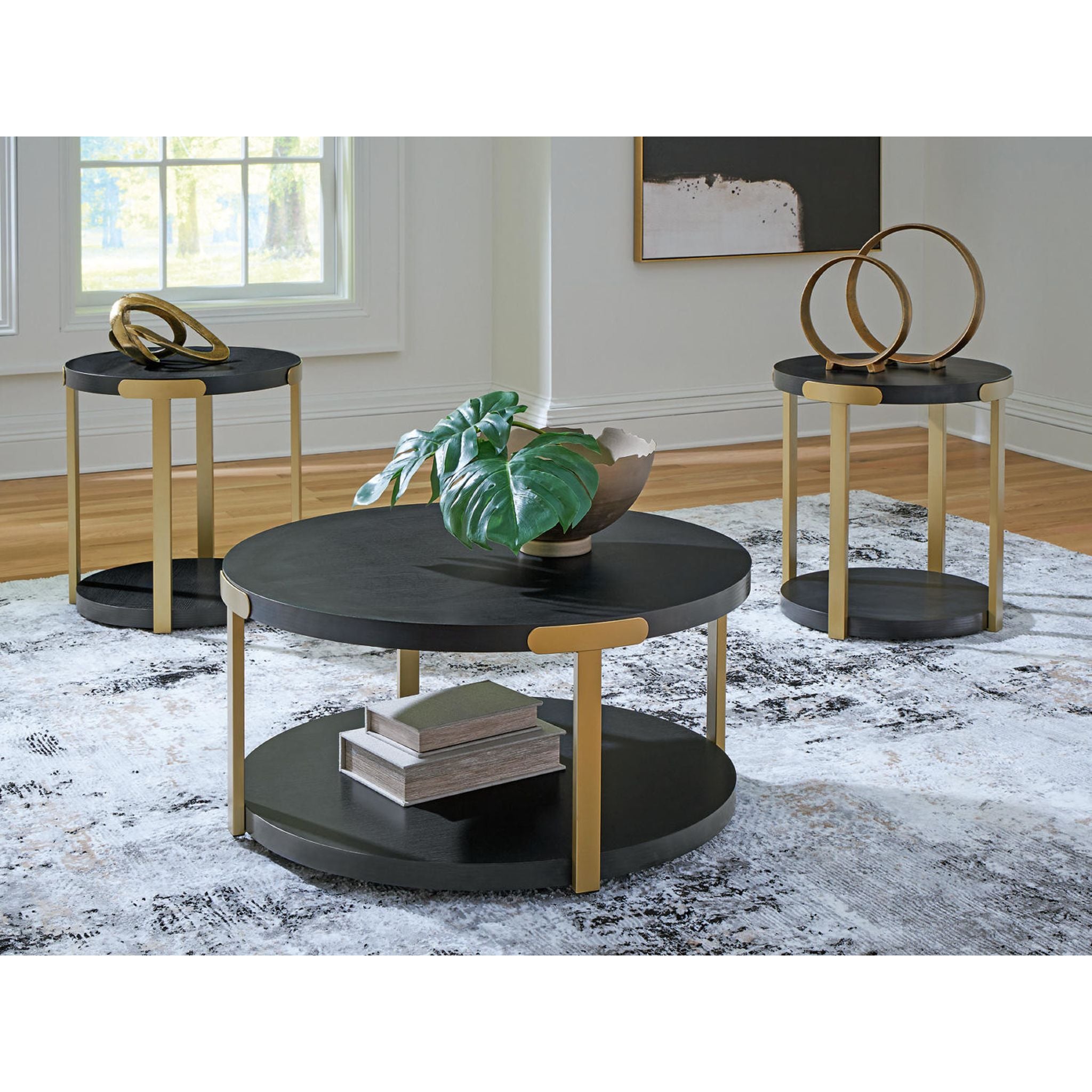 Shylore 3 Pack Tables - Black/Brass Finish