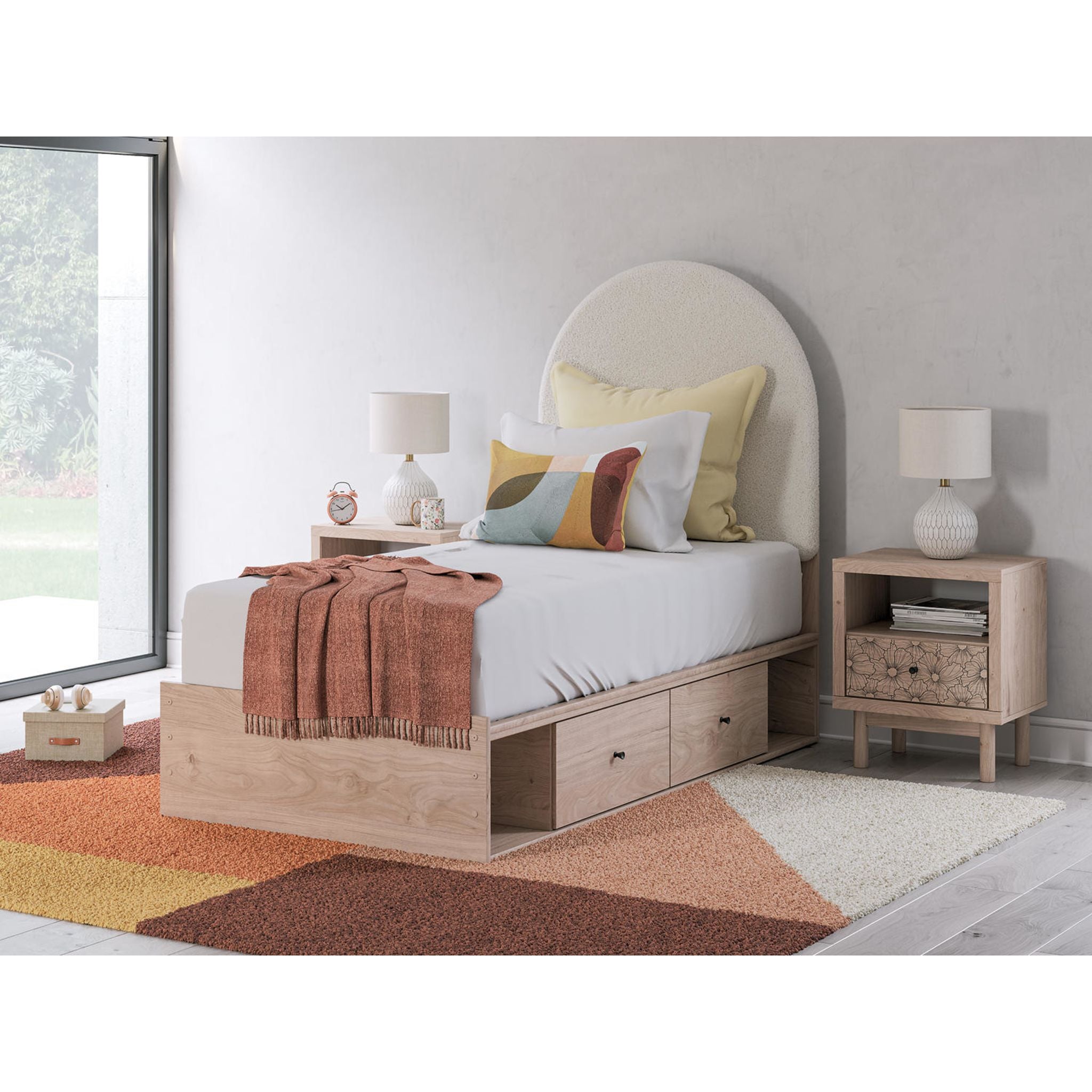 Arloster Platform Bed with 2 Drawer Storage - Tan/White