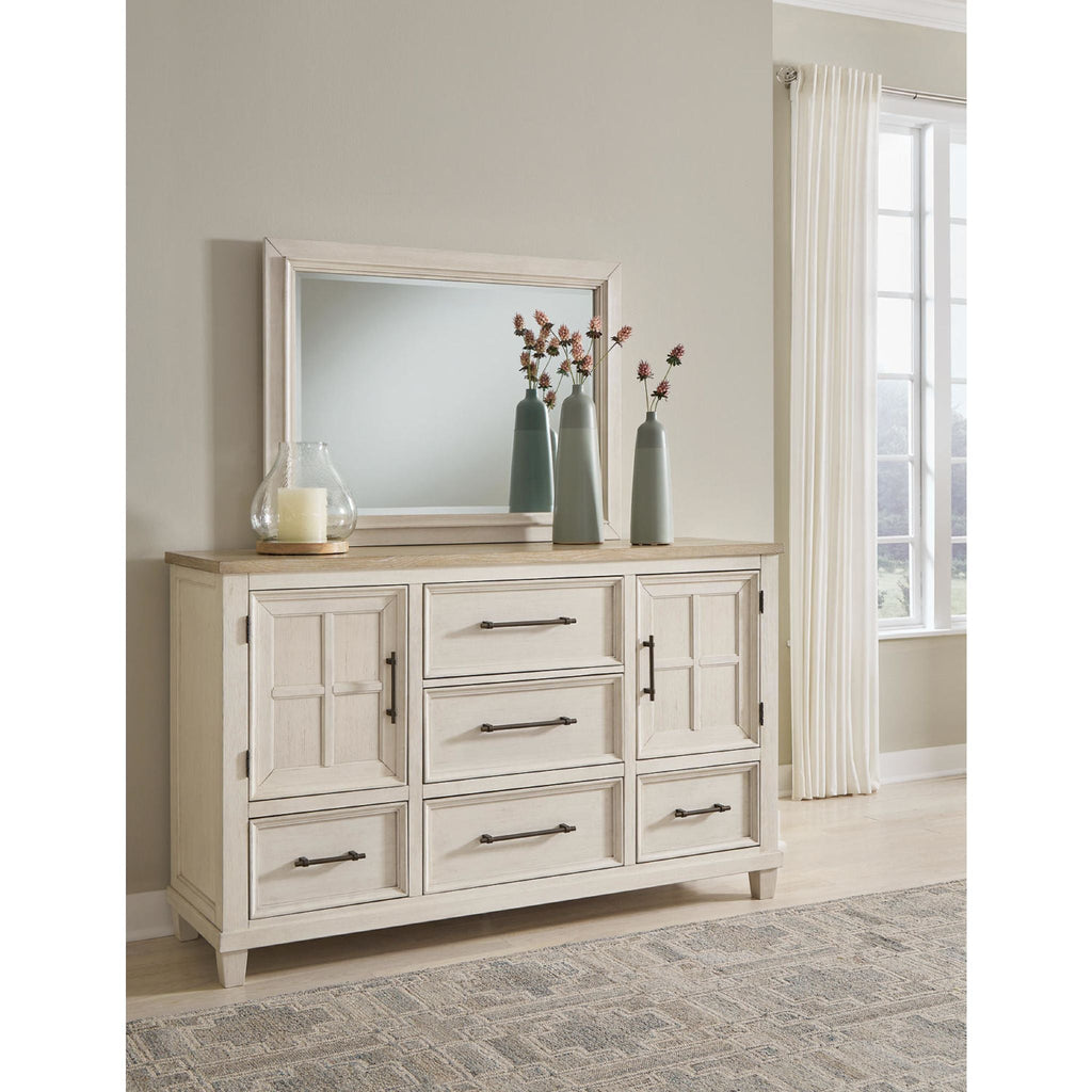 Shaybrock Dresser and Mirror - Antique White/Brown