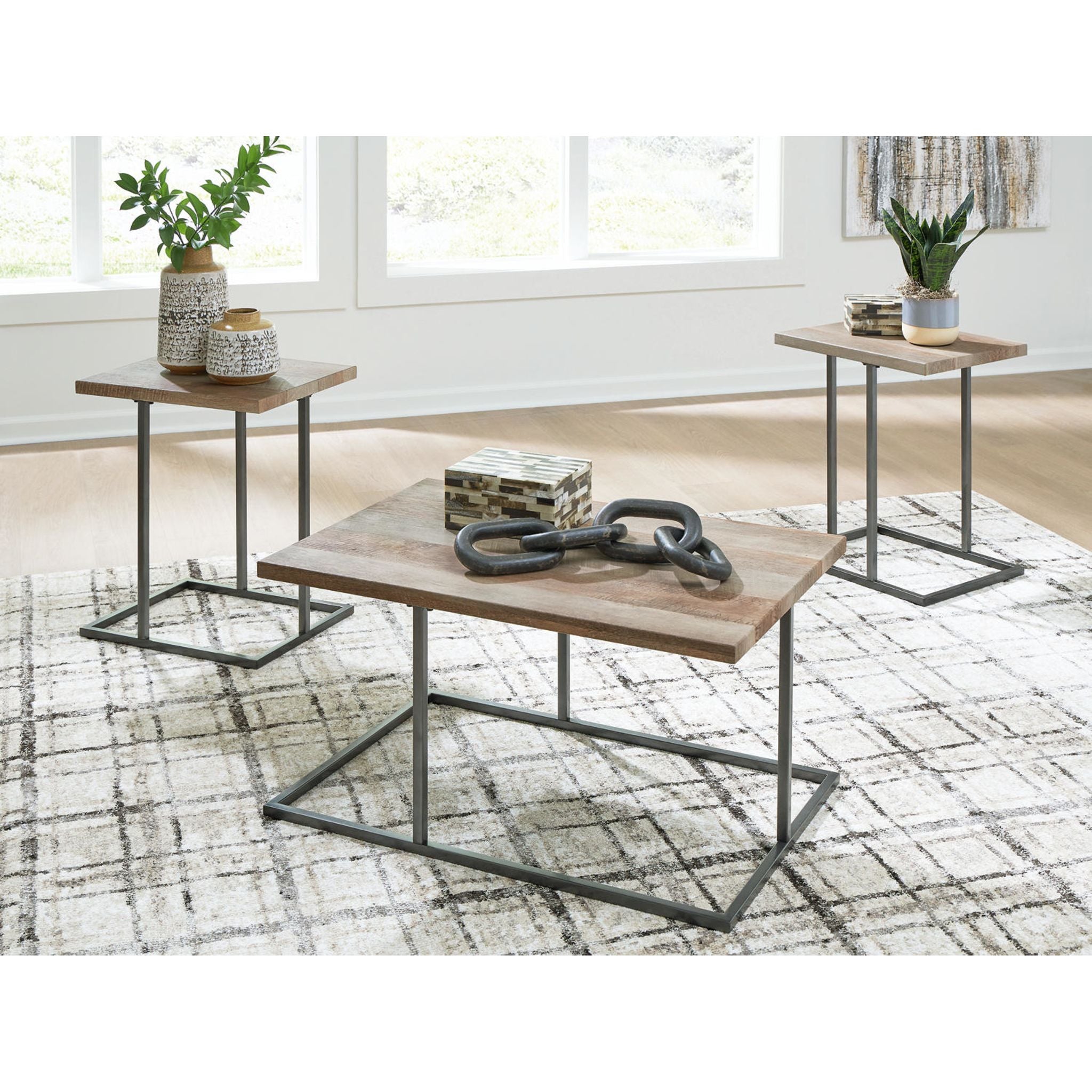Albreane 3 Pack Tables - Grayish Brown/Black