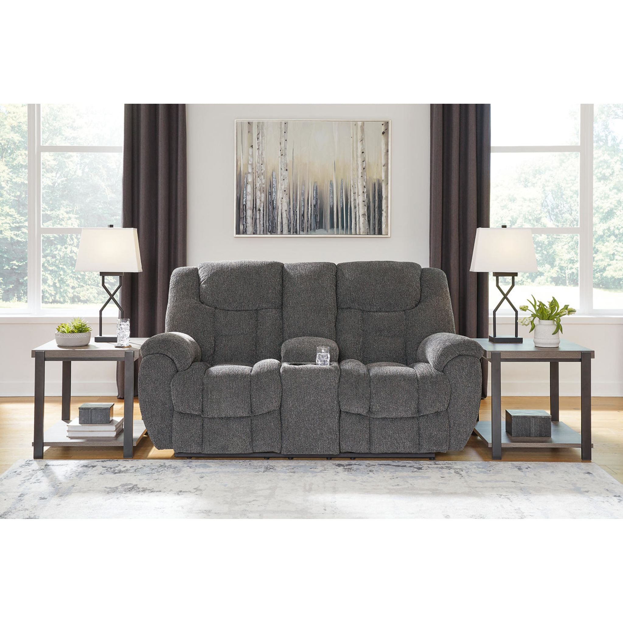 Foreside Reclining Loveseat with Console - Charcoal