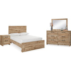 Hyanna 6 Piece Full Bed with Footboard Storage Bedroom - Tan Brown