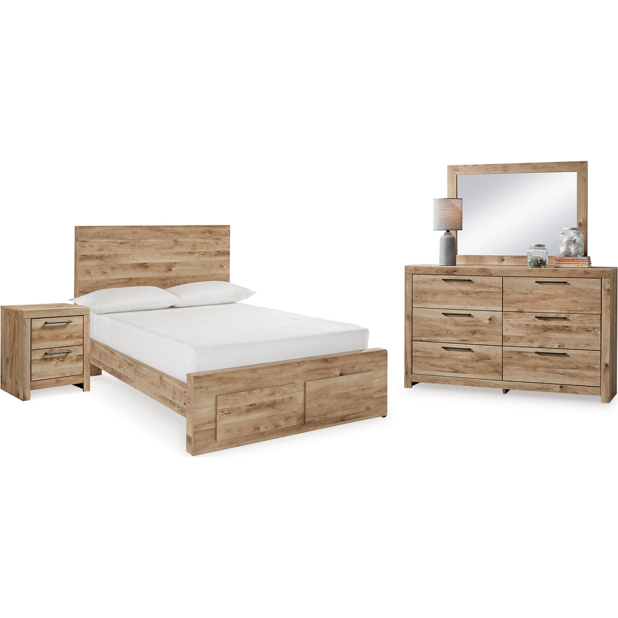 Hyanna 6 Piece Full Bed with Footboard Storage Bedroom - Tan Brown