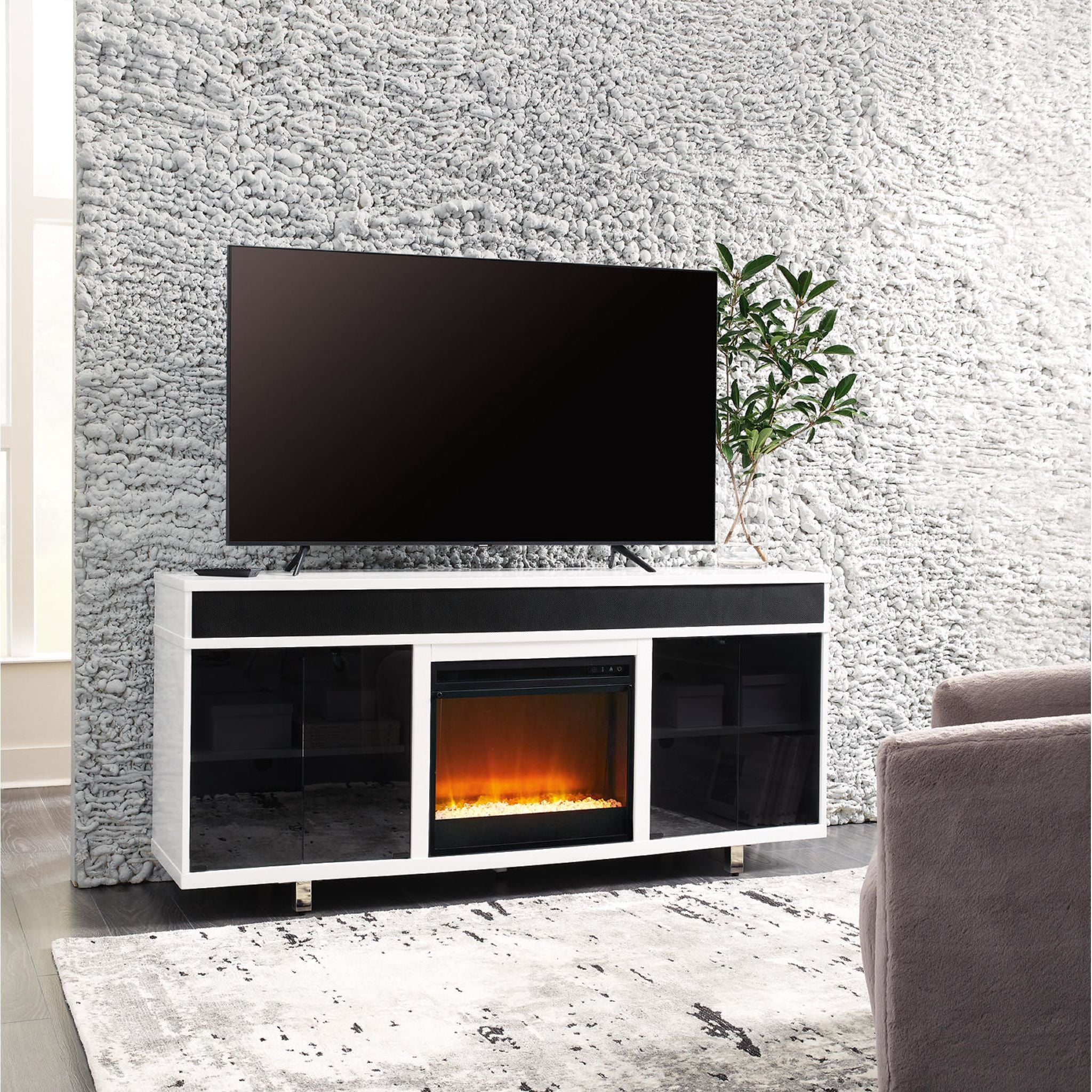 Gardoni TV Stand with Fireplace - White/Black