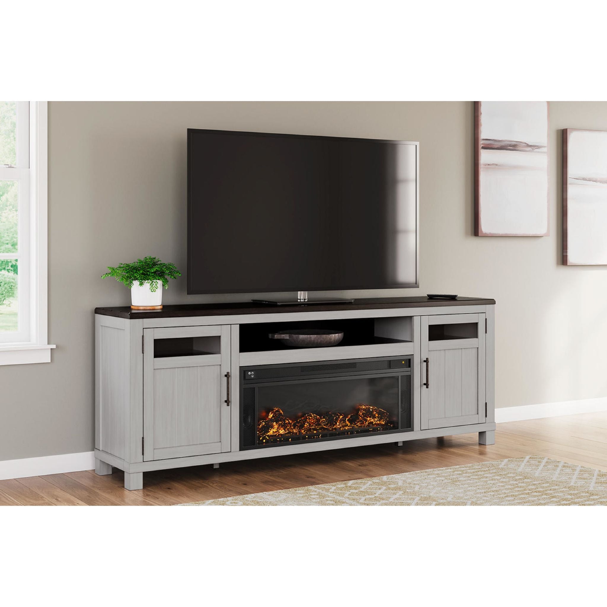 Darborn TV Stand with Fireplace - Gray/Brown